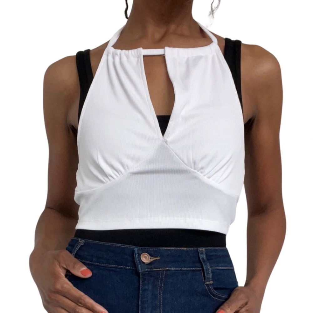 COTTON ON || RECYCLED WHITE HALTER TOP W/TIE NECK || SIZE: LARGE